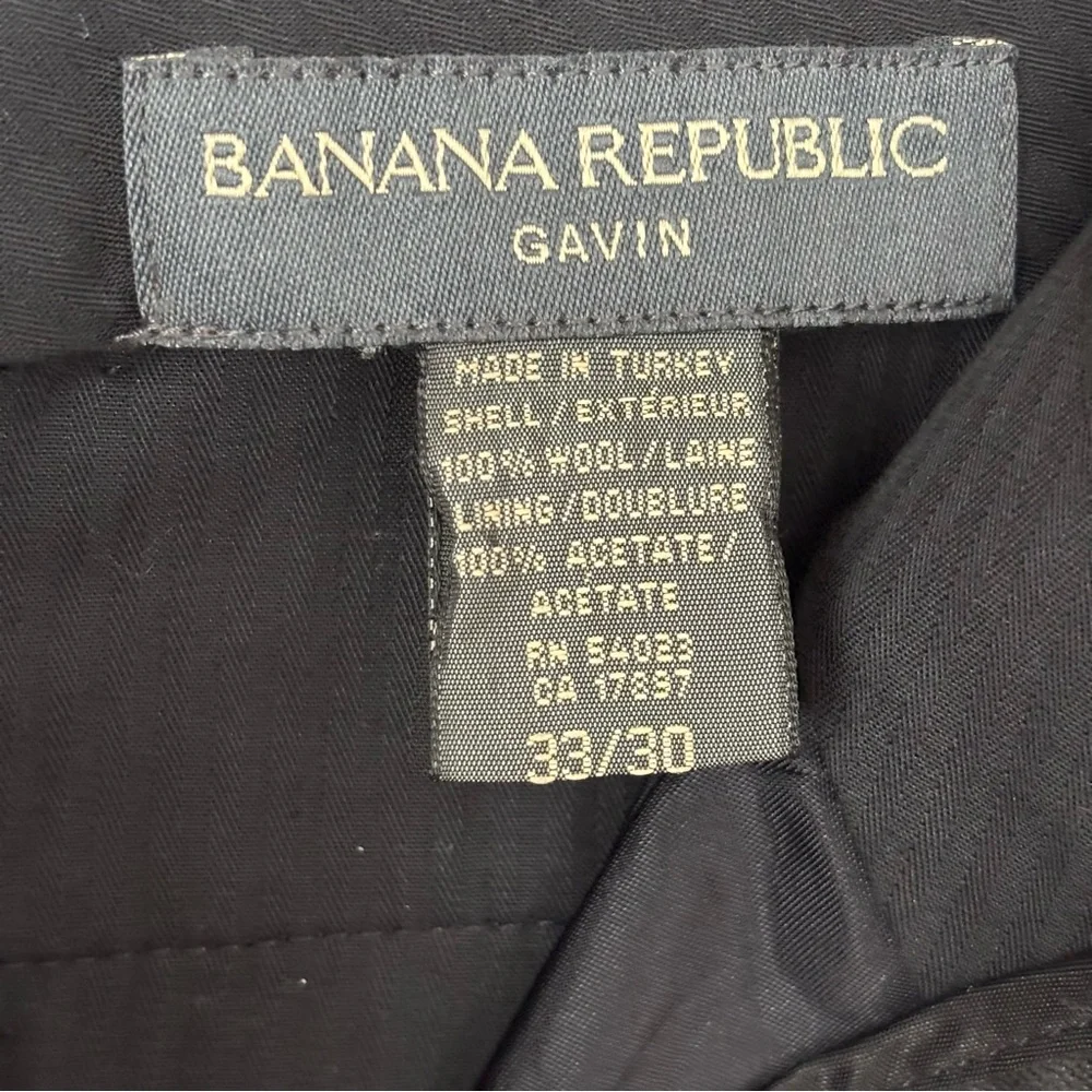 Banana Republic Men's Gavin Black Wool Trousers Size 33 x 30